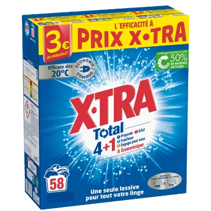 Lessive en poudre Total 4 + 1 X-TRA – 58 lavages – Blancs & Couleurs