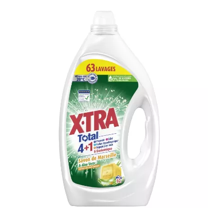 Lessive liquide X-TRA TOTAL 4en1 Savon de Marseille & Aloe Vera – Flacon 1,98 L (~44 lavages)