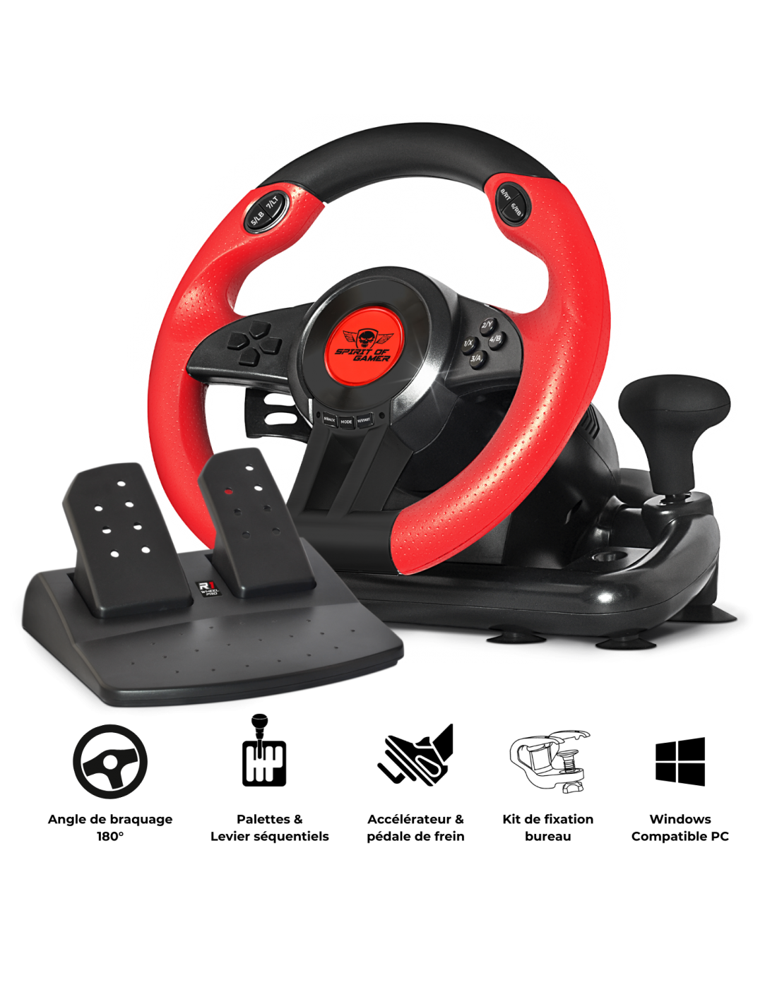 Spirit of Gamer Race Wheel Pro 1 – Volant + Pédalier USB pour PC – Simulation racing comp…