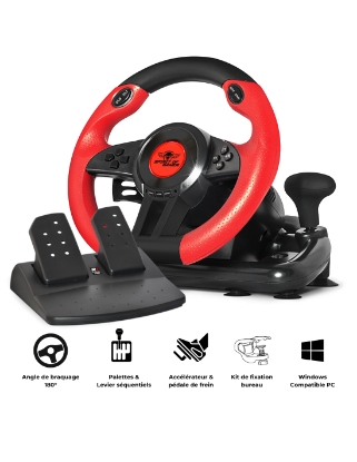 Spirit of Gamer Race Wheel Pro 1 – Volant + Pédalier USB pour PC – Simulation racing complète