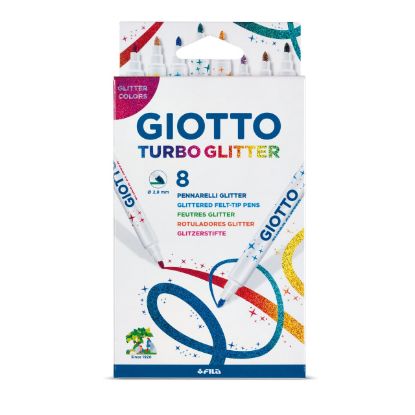 Giotto Turbo Glitter – Lot de 8 feutres pailletés – Pointe conique moyenne
