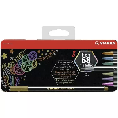 STABILO Pen 68 Metallic – Boîte métal de 8 feutres métallisés – Pointe moyenne