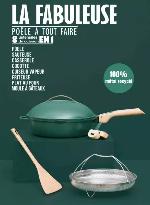 Cookut La Fabuleuse – Poêle à tout faire 24 cm – Coloris Canopée (vert) – Tous feux dont induction