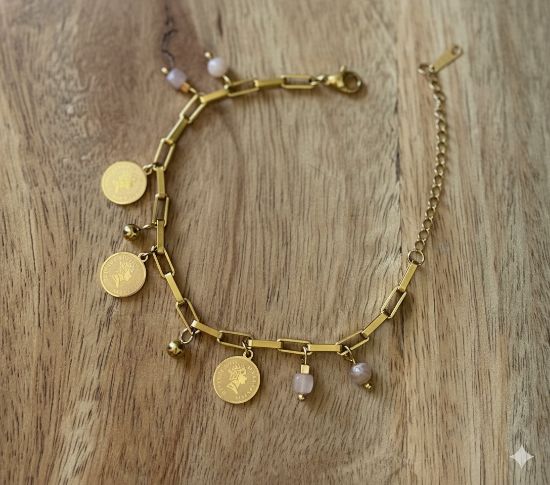 Bracelet acier inoxydable Pièces et Pierre de soleil