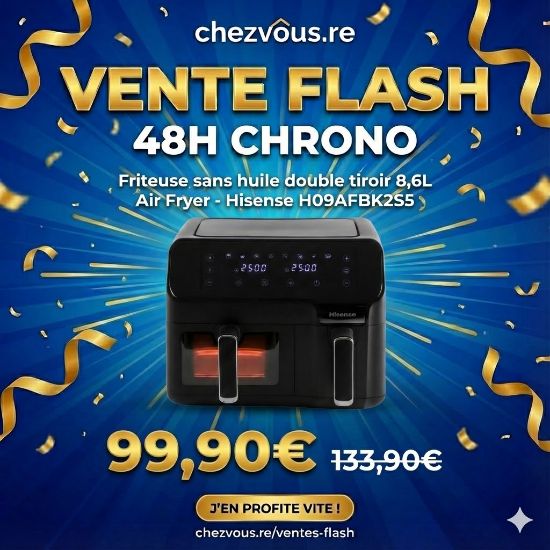 Image de Friteuse sans huile double tiroir 8,6L Air Fryer - Hisense H09AFBK2S5