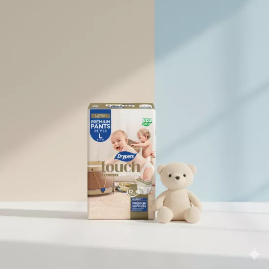 Couche Drypers Touch Premium Pants – Taille L – Pack de 38 pcs - 4 Pack/CTN