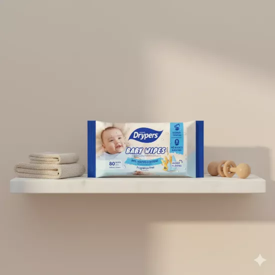 Lingettes Drypers - 99% teneur en eau - Sans parfum - 80 Lingettes