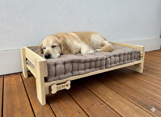 Panier pour Chien XL en Pin Classe IV TW - 98x47 cm | Inclus 2 Coussins