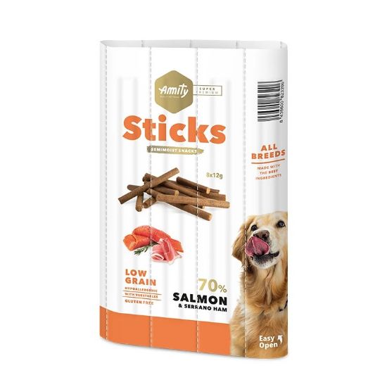 Sticks à mâcher chien Amity Super Premium saumon et jambon Serrano