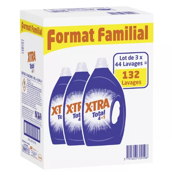 Lessive Liquide Xtra Total 4+1 - Lot Familial 3x44 Lavages (132 Lavages) | 5,94L