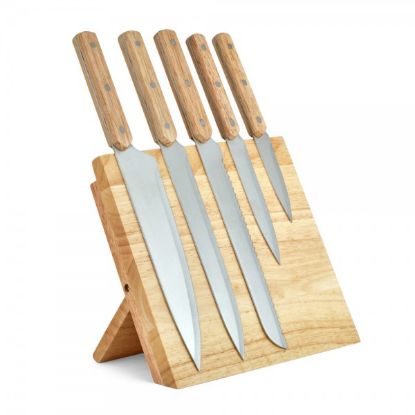 Set de 5 Couteaux de Cuisine et Support Magnétique Livoo - Bois d'Hévéa