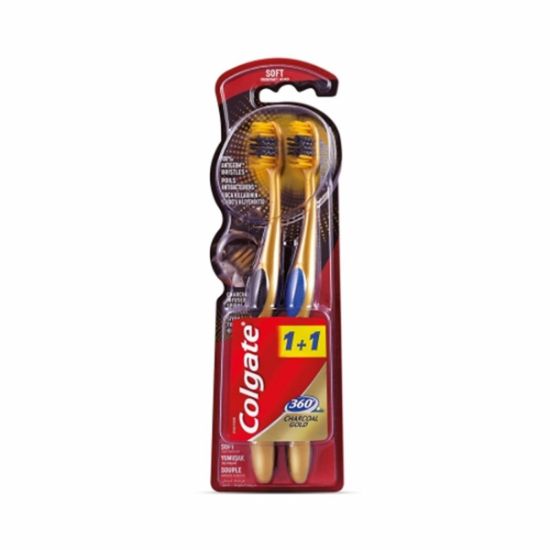 Lot de 2 Brosses à Dents Colgate 360 Charcoal Gold | Souple