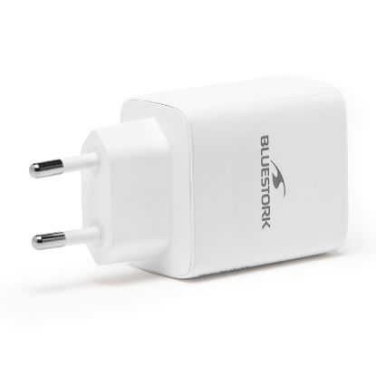 Chargeur Secteur Rapide Bluestork 65W | USB-C (PD) & USB-A (QC) - Blanc