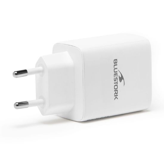 Chargeur Secteur Rapide Bluestork 65W | USB-C (PD) & USB-A (QC) - Blanc