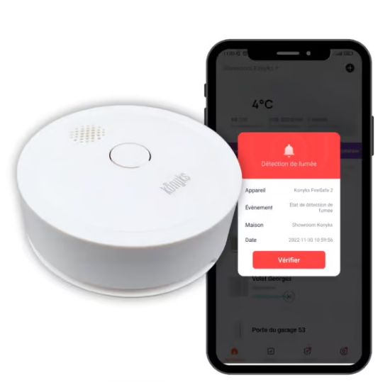 Konyks FIRESAFE 2 | Détecteur de Fumée Connecté Wi-Fi & Bluetooth (Autonomie 5 ans)