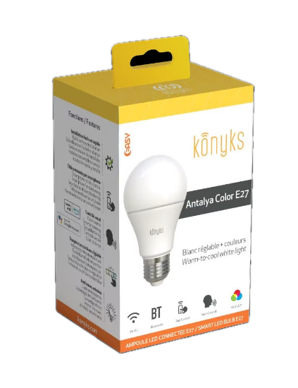 Konyks ANTALYA COLOR E27 | Ampoule Connectée Wi-Fi & Bluetooth, 11W, RGB+CCT