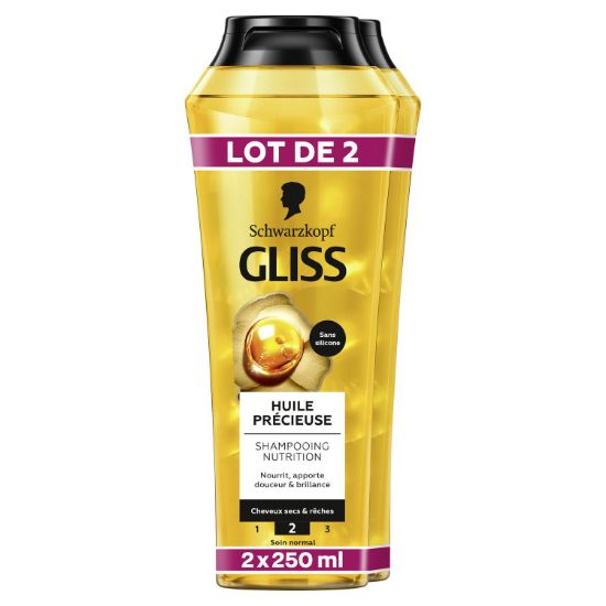 Shampoing Nourrissant Gliss Huile Précieuse | Lot de 2 x 250 ml - Cheveux Secs et Rêches