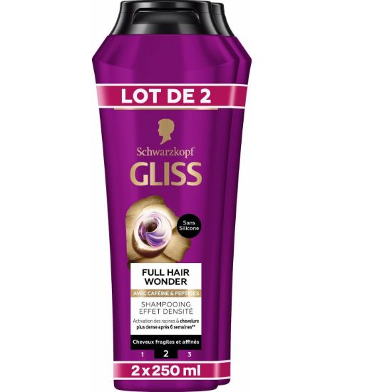 Shampoing Redensifiant Gliss Full Hair Wonder | Lot de 2 x 250 ml - Cheveux Fragiles et Affinés