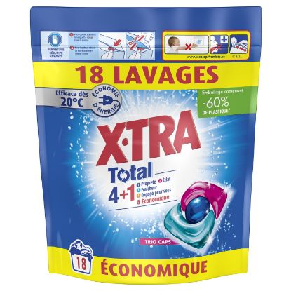 Lessive en Capsules X-TRA Trio Caps Total 4+1 | Sachet de 18 lavages