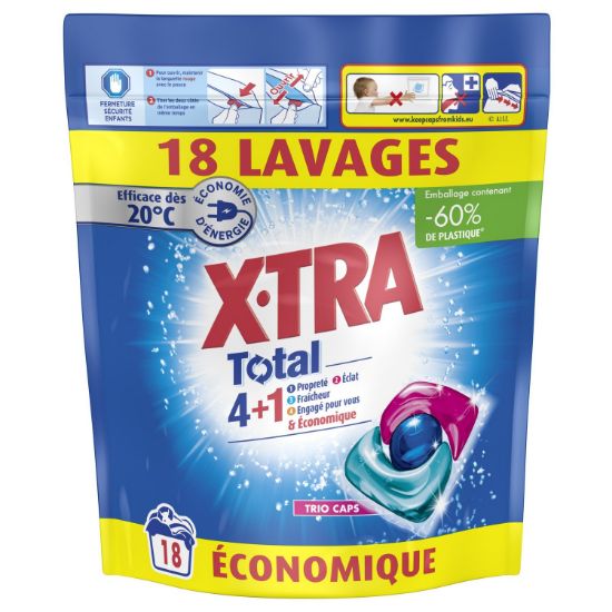 Lessive en Capsules X-TRA Trio Caps Total 4+1 | Sachet de 18 lavages
