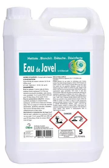 Eau de Javel 2,6% | Bidon Économique de 5 Litres - Nettoie, Désinfecte et Détache
