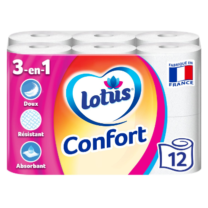 Papier Toilette Lotus Confort Aqua Tube 2 Épaisseurs | Lot de 12 Rouleaux