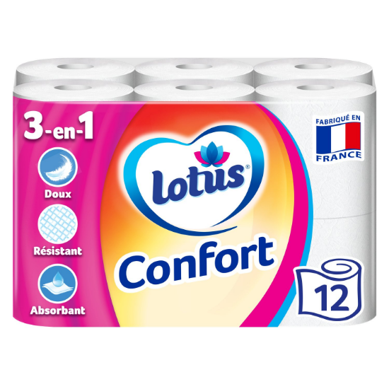 Papier Toilette Lotus Confort Aqua Tube 2 Épaisseurs | Lot de 12 Rouleaux