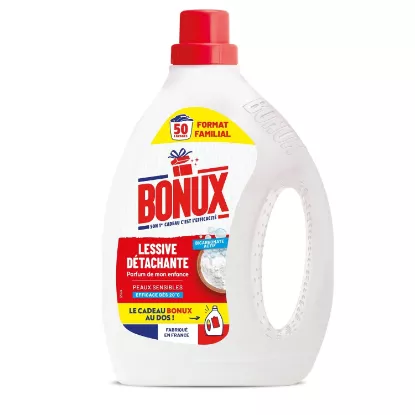 Lessive Liquide Bonux L'Original au Bicarbonate | Peaux Sensibles - 1,9 L (42 Lavages)