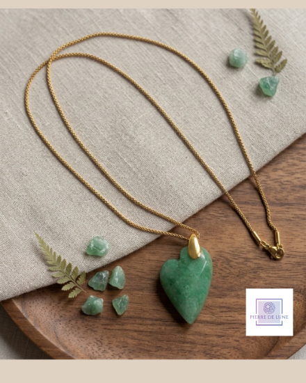 Image de Sautoir pendentif aventurine forme coeur facetté