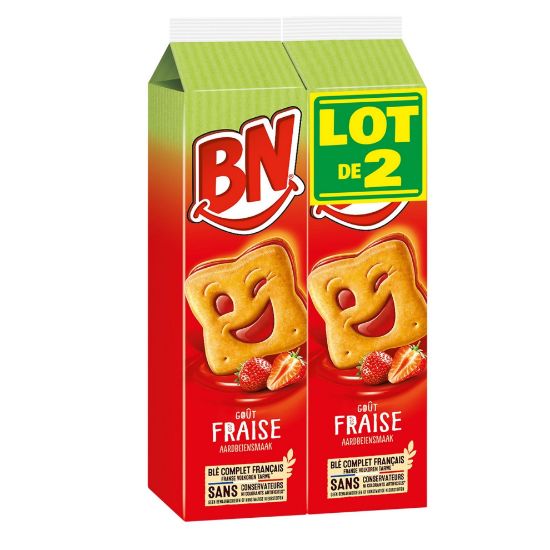 Biscuits Fourrés Goût Fraise Goûter BN | Lot de 2 (2 x 285g)