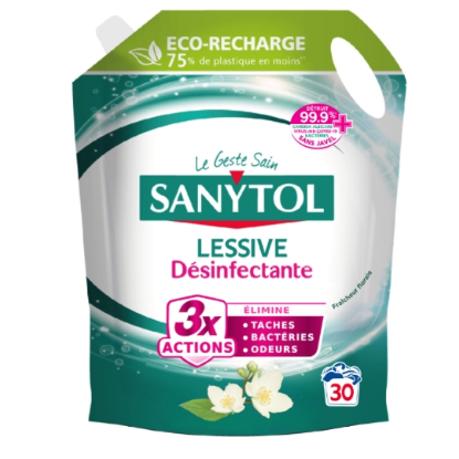 Lessive Liquide Sanytol Désinfectante Fraîcheur Florale | Éco-Recharge 1.5L (30 Lavages)