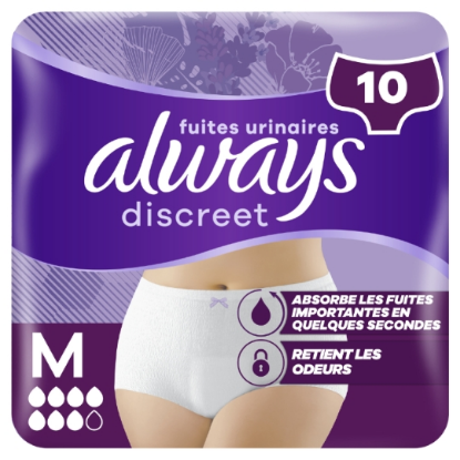 Culottes pour Fuites Urinaires Always Discreet - Taille M (10 Serviettes)