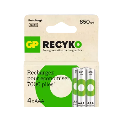 4 piles rechargeables GP Recyko AAA 850mAh