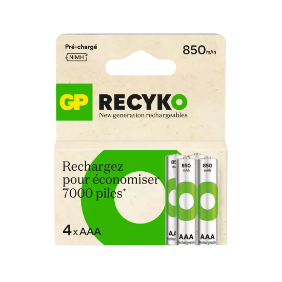 4 piles rechargeables GP Recyko AAA 850mAh