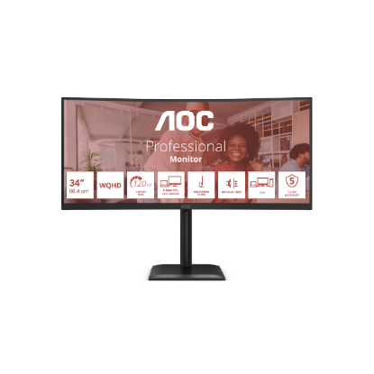 Écran PC Incurvé AOC 34" Ultrawide (3440 x 1440) - USB-C, HDMI, DP - Garantie 5 ans