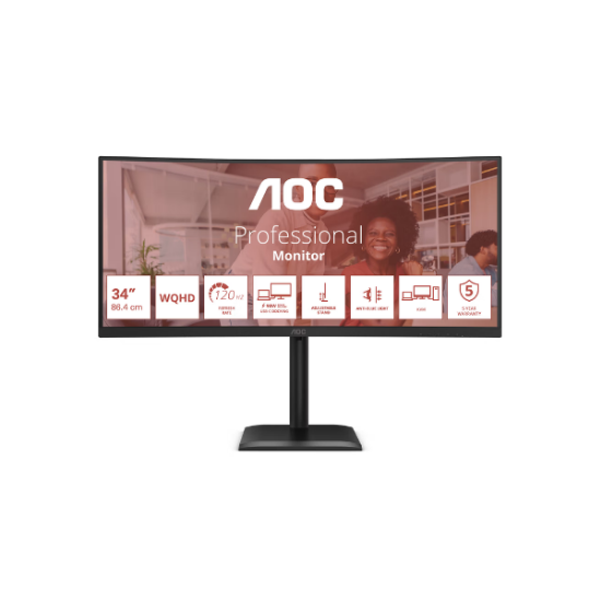 Écran PC Incurvé AOC 34" Ultrawide (3440 x 1440) - USB-C, HDMI, DP - Garantie 5 ans