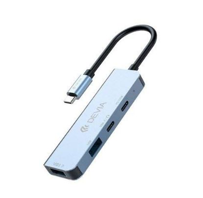Hub USB-C 4-en-1 Devia Leopard EC700 - 2x USB-A + USB-C + Power Delivery 100W - Aluminium Gris