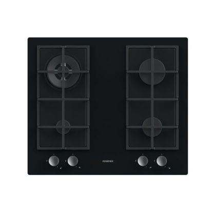 Image de Table de cuisson gaz Rosières 60 cm 4 feux dessus verre trempé noir 9450 W