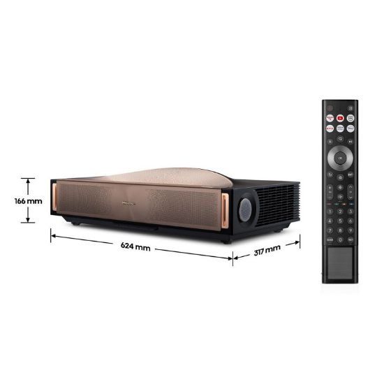 Dimensions du Hisense L9Q : 624 mm de large, 317 mm de profondeur, 166 mm de hauteur