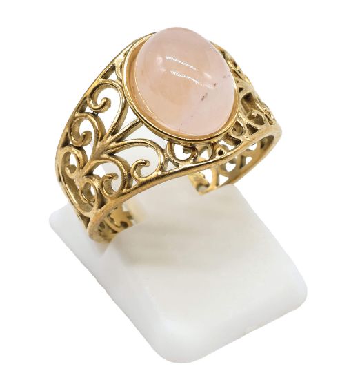 Picture of Bague en acier inoxydable doré et quartz rose