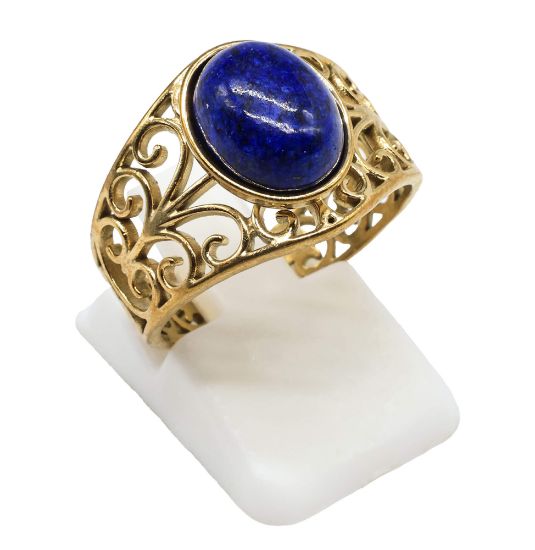 Picture of Bague en acier inoxydable doré et lapis lazuli
