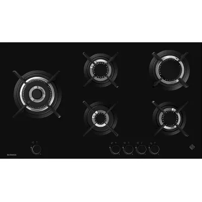 Plaque de cuisson gaz 90 cm 5 foyers wok Verre noir — De Dietrich DPG4950B