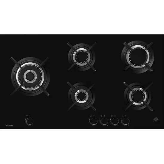 Plaque de cuisson gaz 90 cm 5 foyers wok Verre noir — De Dietrich DPG4950B