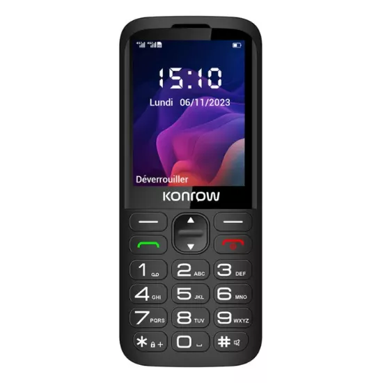 Téléphone portable Konrow Senior 280 Next – 4G – Clapet 2,8" – Bluetooth – Socle de charge – Noir