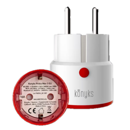 Prise connectée Konyks Priska Max 3 – Wi-Fi + Bluetooth – 16 A – Suivi de consommation