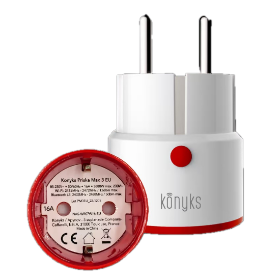 Prise connectée Konyks Priska Max 3 – Wi-Fi + Bluetooth – 16 A – Suivi de consommation