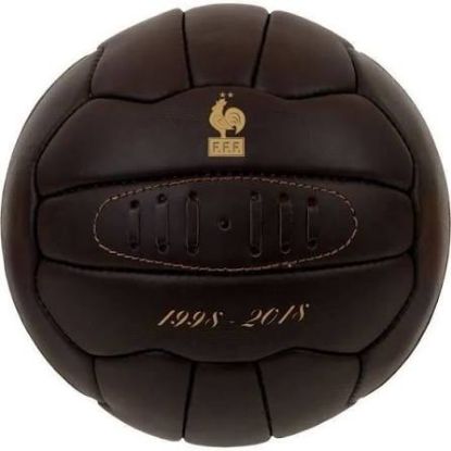 Ballon de football taille 5 revêtement cuir style rétro – FFF Vintage collector – marron foncé