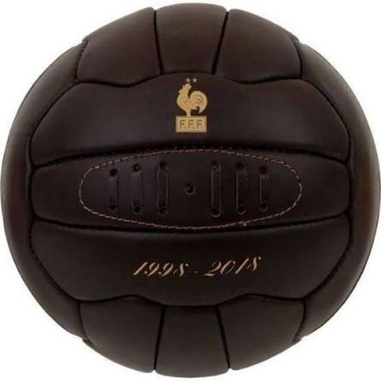 Ballon de football taille 5 revêtement cuir style rétro – FFF Vintage collector – marron foncé