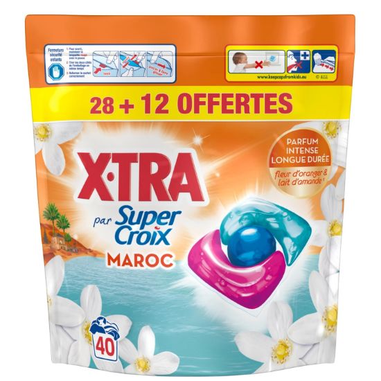Lessive en capsules Super Croix par X-TRA trio-caps maroc × 40 "format girafe" (28+12 gratuites) - 480 g