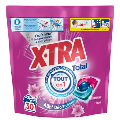 Lessive en capsules X-TRA Total trio-caps déo fraîcheur+ fleuri × 30 360 g